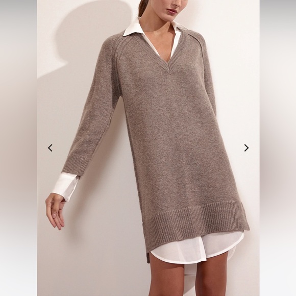 Brochu Walker Dresses & Skirts - BROCHU WALKER The Looker Layered V-Neck Dress in Otter Melange with White Medium